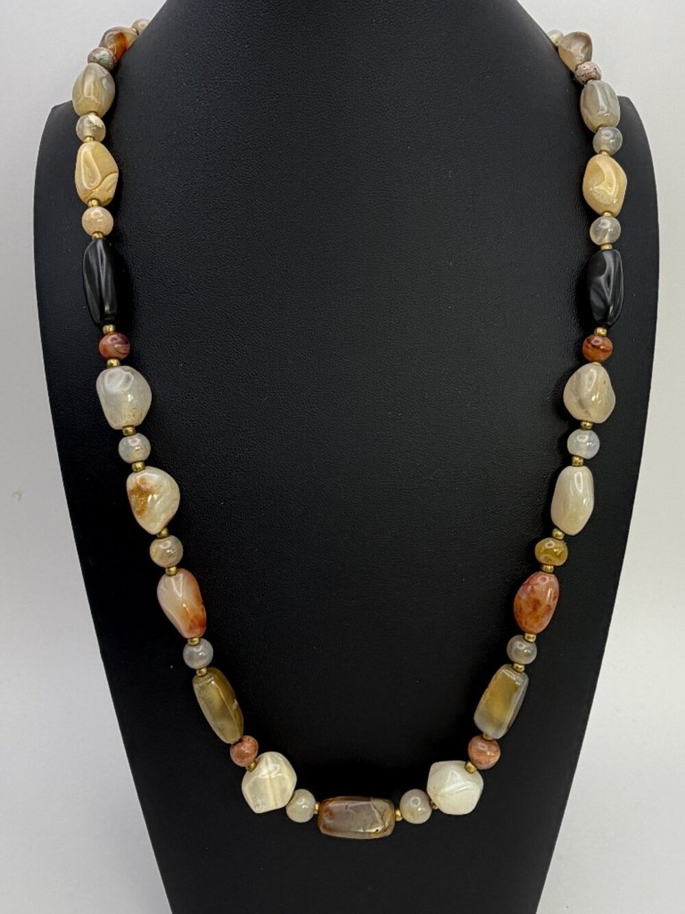 Vintage Beggar Bead Necklace Mixed Agate Quartz Stone 30” Heavy 126g Boho